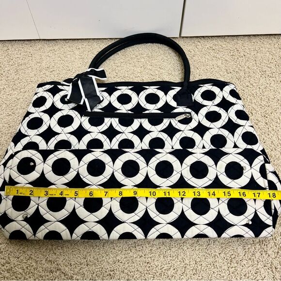 Weekender Travel Bag with Circle Pattern and Bow Tote Overnight Black and White - Picture 8 of 11